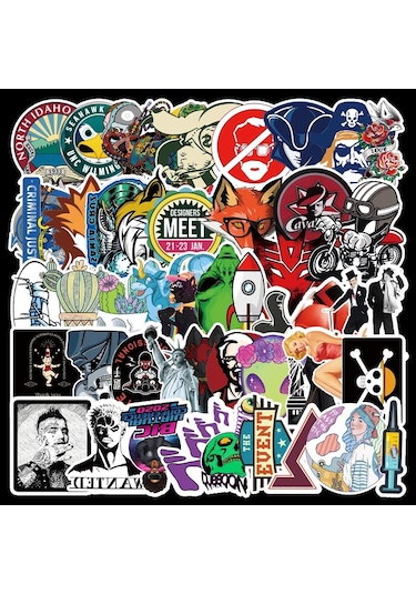 Cajuart 50 Adet Tekrarsız Karışık Retro Pvc Sticker 011