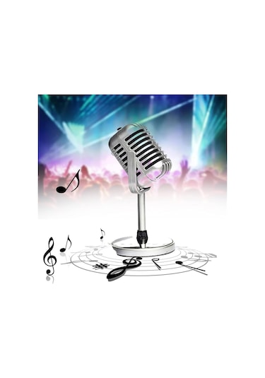 Retro Mikrofon Vintage Stil Mikrofon Kablolu Klasik Retro Kondenser Mikrofon Stand