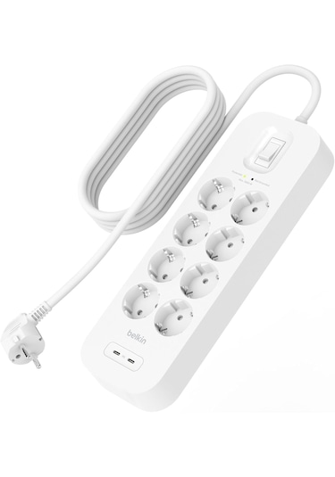 Belkin 8'li Yüksek Gerilim Korumalı Çoklu Priz, 2x Pd Usb-c