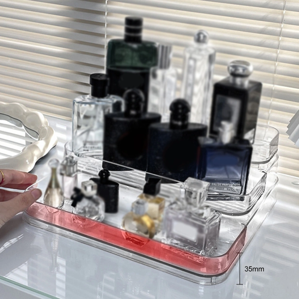 Skycity Üç Katlı Akrilik Makyaj Organizer - Transparan Step Tasarım Parfüm Ve Kozmetik Gösterge Rafı Şeffaf