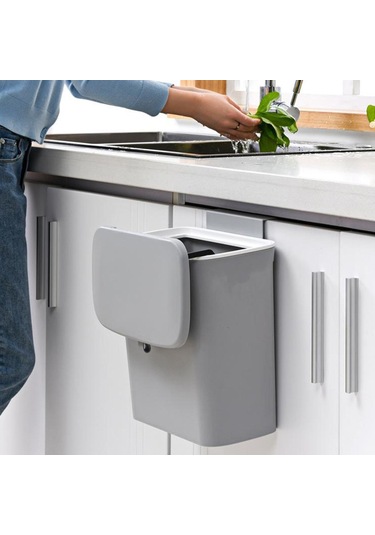 Suntek Plastik Çöp Kutusu Sepeti Ev İçin Duvara Monte 2.4galon Gri
