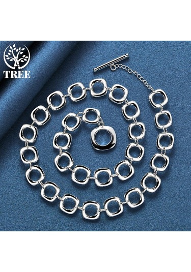 925 Ayar Gümüş Kare Yuvarlak Zincir Kolye Takı