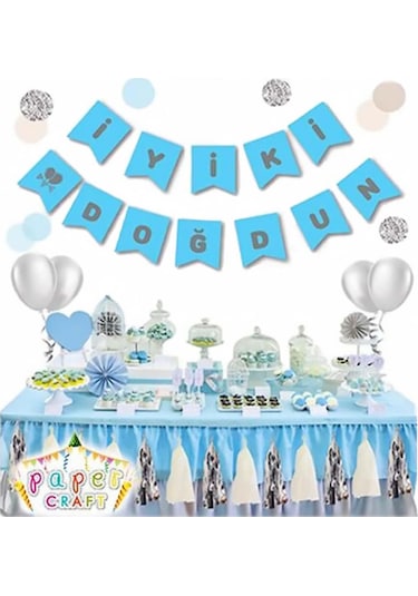 Mavi Zemin Iyi Ki Doğdun Gümüş Banner