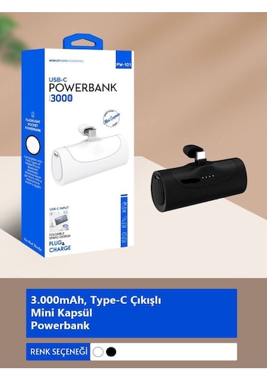 Çelikwork PW0-101 3000 mAh Elektronik Taşınabilir Type-C Batarya Powerbank Siyah