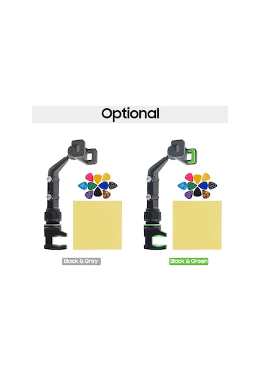 Ranyeek Müzisyenler İçin Çok Fonksiyonlu Telefon Tutucu - Ayarlandırabilir Ve Döner - 10 Adet Gitar Pleti + 1 Adet Temizleme Bezi Rastgele Renkler - Rps-gn Siyah+yeşil