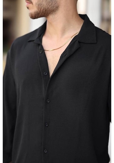 Tex Republic Erkek Siyah Rahat Kesim Dokulu Oversize Salaş Aerobin Gömlek Siyah