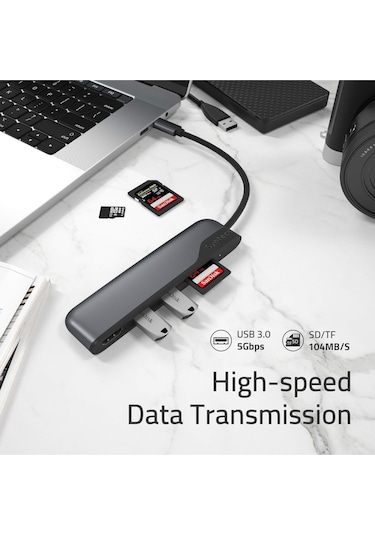 5 İ 1 Arada Usb-c Hdmı Adaptör Sd Ve Microsd Kart Okuyuculu Type-c Çoklayıcı