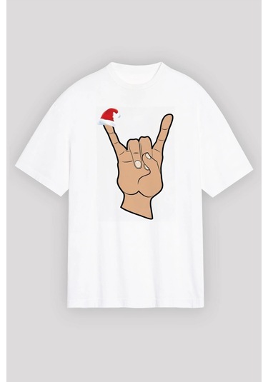 Noel Başlıklı Serçe Parmak T-shirt - Beyaz Beyaz