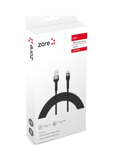 Siyah Shira Serisi Micro Usb Kablo 3 Metre