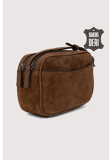 Hakiki Deri Kadın Çapraz Omuz Çantası Taba Süet Smr8975 Taba Süet