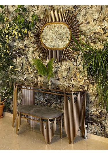 Ekgconcept Piyano Model Lüx Dresuar Gold Elips Ayna Ve Puf Gold