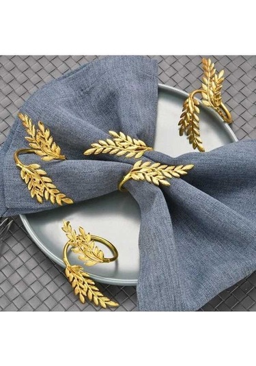 Pazly Şık 6 Parça Metal Peçete Halkası Seti - Hediye Paketli Yeşil & Altın Diğer
