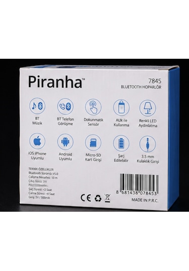 Piranha 7845 Bluetooth Hoparlör Renkli Led Işıklı Dokunmatik Kablosuz Speaker
