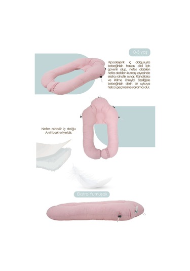 Mordesign 2'si 1 Arada Bebek Sarılma Ve Şekillendirme Yastığı, Düz Kafa Yastığı,pamuklu,uyku Yastığı Pudra Zg10194-7