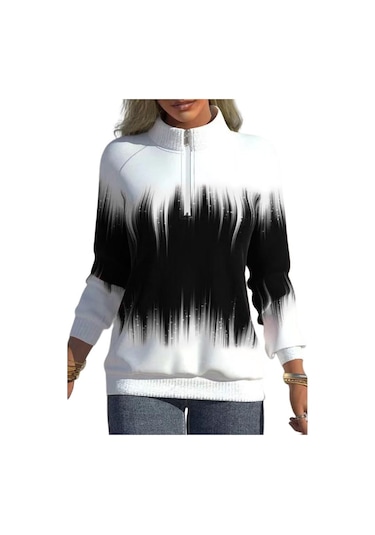 Sonbahar Ve Kış Kadın Ceket Kademeli Değişim Baskılı Yaka Fermuar Uzun Kollu Kış Tarzı Yarım Yüksek Yaka Hırka Ceket Kaban Siyah Sonbahar Ve Kış Kadın Ceket Kademeli Değişim Baskılı Yaka Fermuar Uzun Kollu Kış Tarzı Yarım Yüksek Yaka Hırka Ceket Kaban Siyah