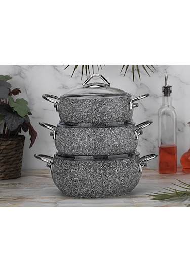 Taç Luna Granit 3'Lü Güveç Seti Gri