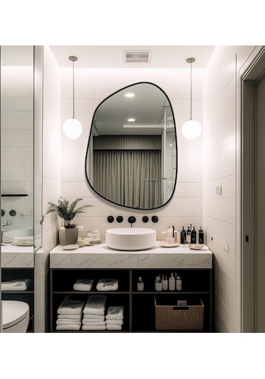 Asimetrik Ayna 75x55 Cm Konsol Aynası, Dresuar Aynası, Duvar Aynası, 1.kalite Şişecam Ayna 75 X 55 Siyah