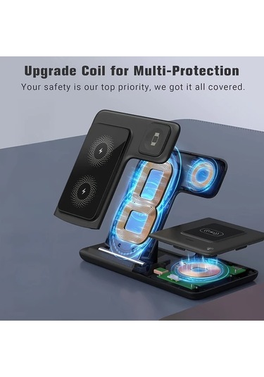 Xuweiwei Mingmai 3ü 1 Arada Katlanabilir Kablosuz Siyah Sarj Istasyonu İphone Uyumlu 15 14 13 12 11 Pro Max Mini Plus Airpods Watch 1 9 İcin