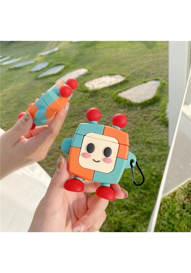 İos Pro 2.nesil Uyumlu Kopçalı Robot Tasarımlı Sevimli Silikon Kılıf