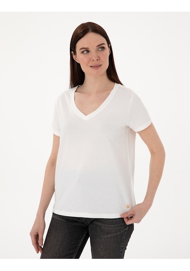 Pierre Cardin Kadın Beyaz Tişört Basic 50305749-vr013 Beyaz