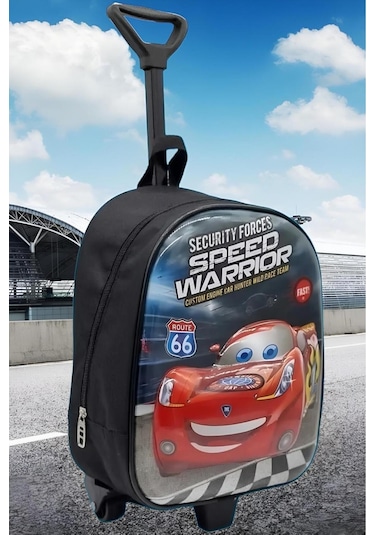 Tezzgelsin Anaokulu Çocuk Action Cars Yarış Araba 5d Baskılı Çekçekli Tekerli Kreş Okul Çantası Sırt Çantası Kirmizi