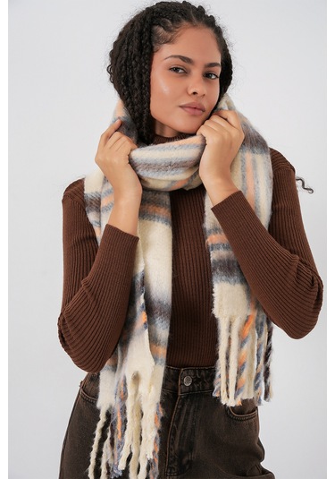 Kadın Yumuşak Dokulu Kalın Şal Atkı 15951 - C. Bej Bej