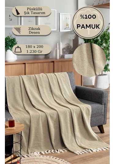 Battaniye Pamuk Miren 180x200 Cm Hardal