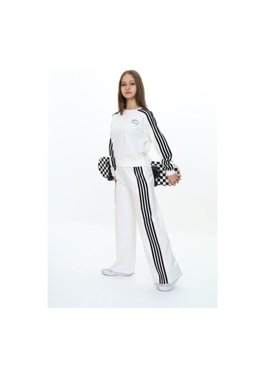 Kız Çocuk %100 Pamuk Uzun Kol Oversize Alt&üst Eşofman Takımı-eşt-0027 Beyaz