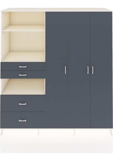 Kronos Dolap 12 Raflı 4 Çekmeceli Tek Askılı 220x59x243 Aytaşı-antrasit/antrasit Antrasıt/antrasıt