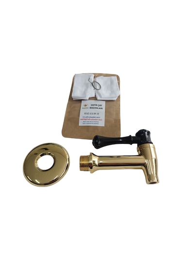 Bakır Kaplamalı Çay Ocağı Kazanı Musluğu + 1 Pak.5'li Musluk Bezi