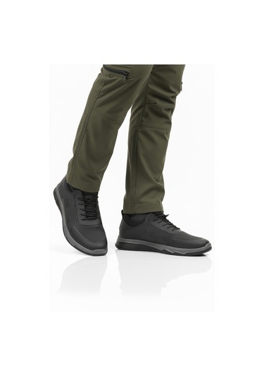 Siyah Lastik Bağcıklı Hafif Esnek Erkek Spor Ayakkabı Kaif 2323 M Siyah-siyah