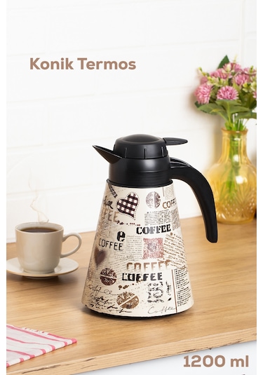 Porsima 161704-008 Desenli 1,2l Konik Termos Sıcak Ve Soğuk İçecek Saklama Termosu Çok Renkli