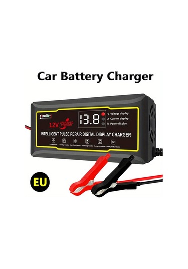 Xuweiwei Jınnuoyı 12v Akü Şarj Cihazı Siyah Eu Fişi Geliştirilmiş Büyük Dijital Ekran Darbe Onarım Bakım Çoklu Koruma Araba Motosiklet Karavan