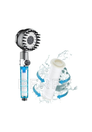 3 Fonksiyonlu Start Stop Tuşlu Filtreli Basınçlı Masaj Etkili Duş Başlığı Krom Hortum Ve Mafsal Set Siyah - Krom