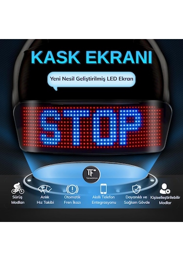 Teknofun Akıllı Kask Led Ekranı - Bluetooth App Kontrollü Sinyal Ve Hız Göstergeli - 1 Adet