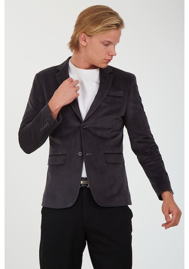 Sposo G-183 Dar Kalıp Örme Kumaş Füme Erkek Blazer Ceket Füme
