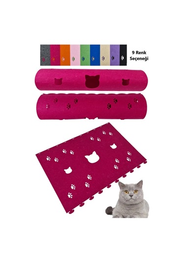 Kedi Oyuncağı Tüneli 1. Kalite 3mm Keçeden Geçmeli Kedi Ve Pati Figürlü 9 Renk A2