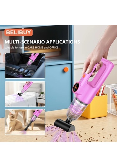 Fochsia Belıbuy Kablosuz Taşınabilir El Süpürgesi Pembe 2 Çekirdek Hafif Led Işıklı 3kpa Emiş 2000mah Şarjlı Ev Ofis Araç Temizliği