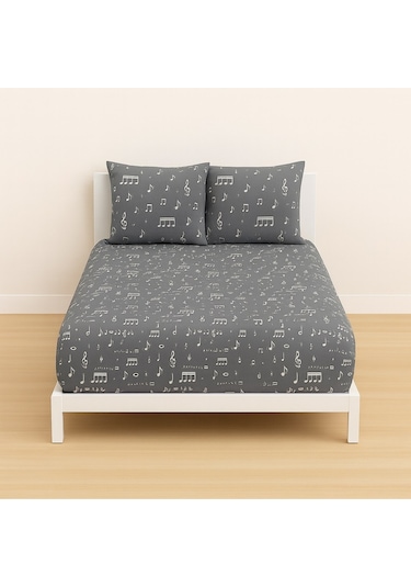 Desenli Çift Kişilik Lastikli Battal 180 X 200 Çarşaf Ve 2 Adet Yastık Kılıfı Gri