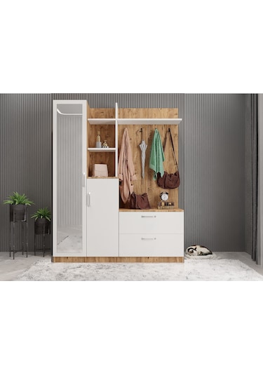 Çizgi Portmanto Vestiyer- Çam Beyaz-180 cm