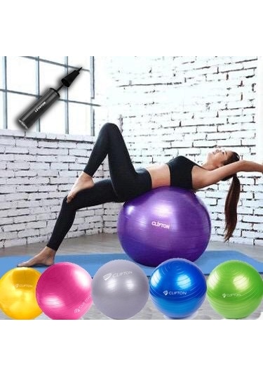65 CM Fitilli Pilates Topu ve Pompa Seti Pilates Denge Yoga Spor Mor