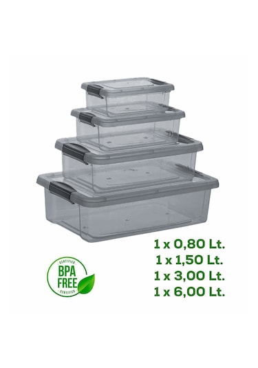Porsima 466 4'lü Sızdırmaz Kapaklı Erzak Saklama Kabı Seti Gri