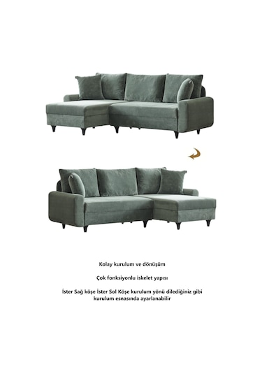 Kagu Corner Flavia Köşe Takımı Puflu Haki