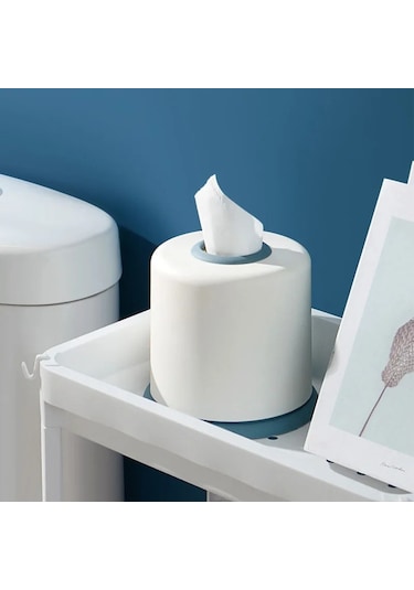 Mavi Plastik Doku Kutusu Yuvarlak Oturma Odası Silindir Ev Tuvalet Rulo Kağıt Saklama Kutusu Rulo Kağıt Rafı Sofra Aksesuarları