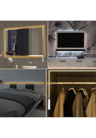 Maiyame Usb Şarjlı Pır Sensörlü 60 Led Şerit Lamba, 3 Işık Modu, Ip65 Suya Dayanıklı, Dolap Ve Gardırop İçin Taşınabilir Aydınlatma Sıcak Beyaz