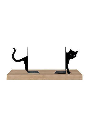 Hobi Demir Sanat Kedi Figürlü Dekoratif Metal Kitap Tutucu