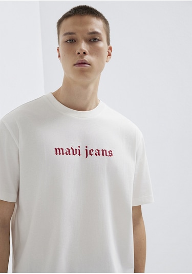 Mavi - Mavi Jeans Baskılı Ekru Tişört 0613201-70057 Ekru