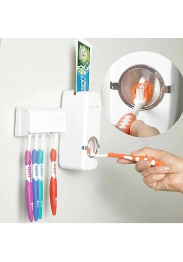 Otomatik 5'li Diş Fırçalığı Ve Diş Macun Sıkacağı Seti Beyaz