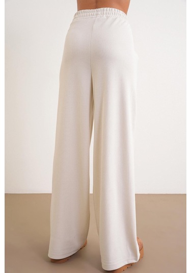 4757 Kadın Lastikli Bol Paça Örme Dökümlü Selanik Pantalon Taş Taş