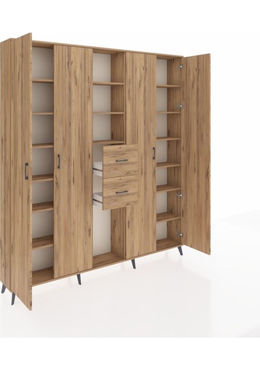 Arges Dolap 15 Raflı 2 Çekmeceli 4 Kapaklı 220x30x243 Çam-çam/çam Atlas Çam/atlas Çam
